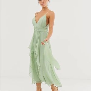 ASOS DESIGN cami midi dress with soft layered skirt and ruched bodice
